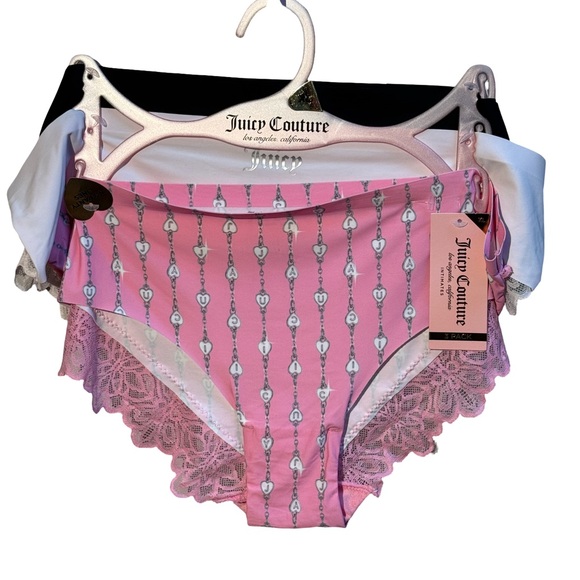 Juicy Couture NWT 3 Pk Size XL Pink Patterned Black & Blush Lace Panties (I019) - Picture 2 of 9